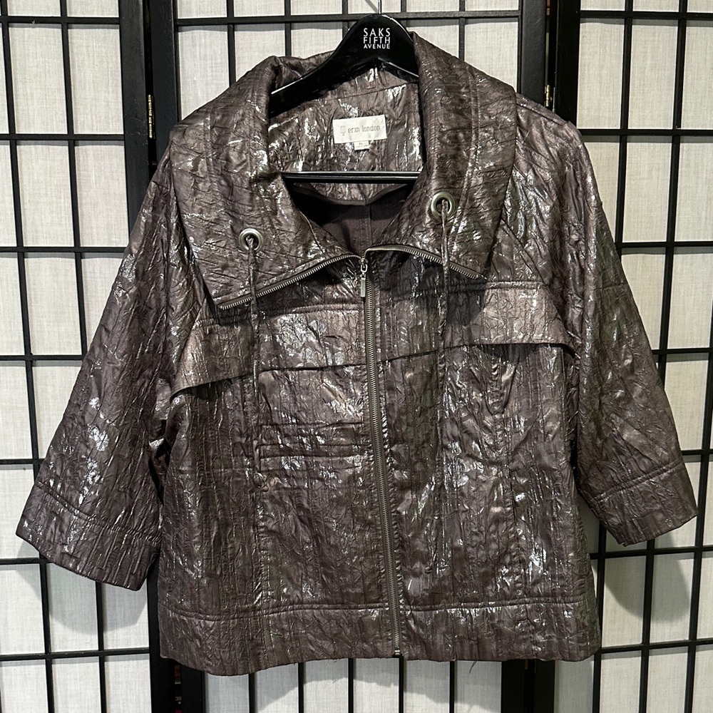 Erin London Metallic Dark Grey Vintage Jacket XL EUC
